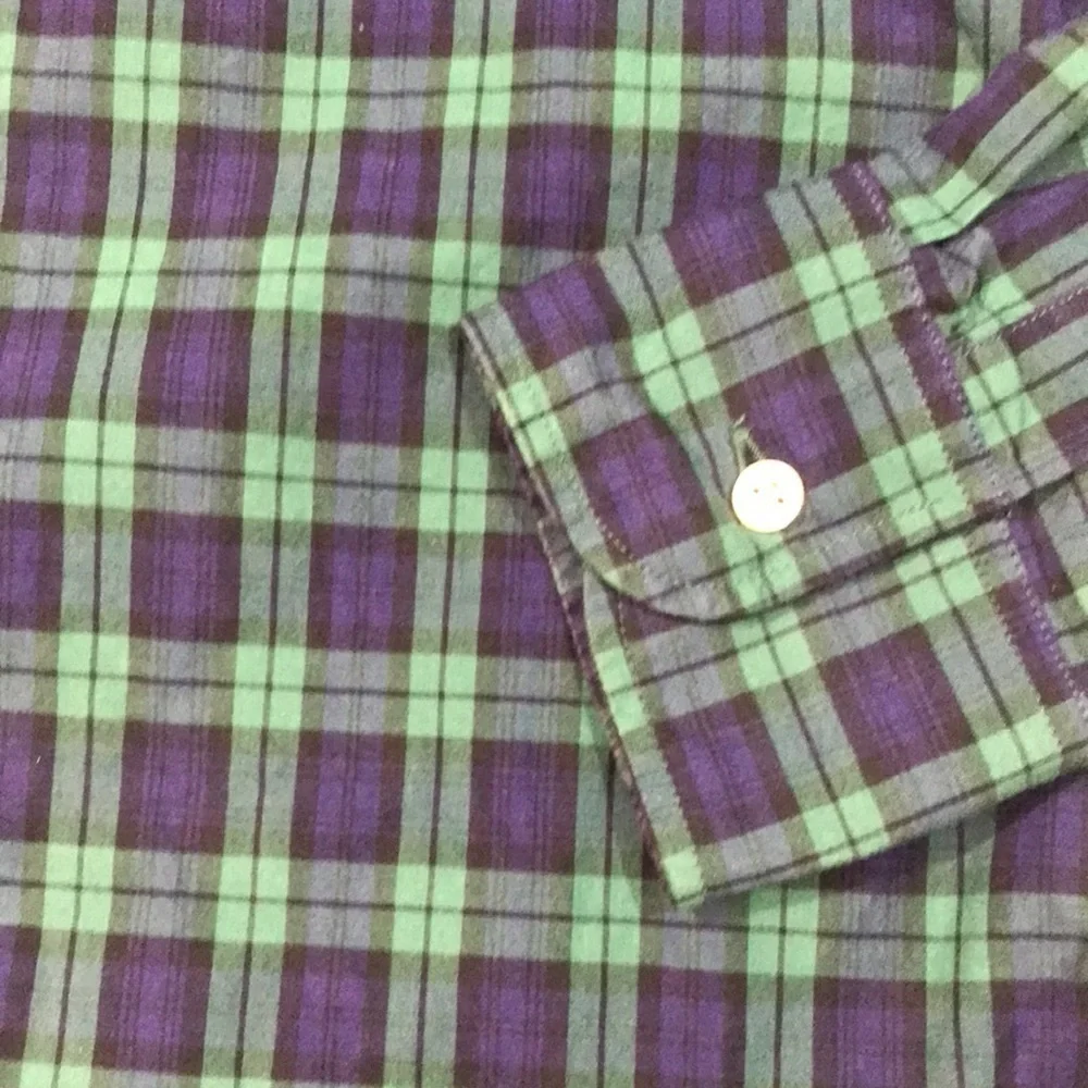 J. Crew 100% Cotton Shirting 2-Ply Slim Fit Ling Sleeve Blue & Green Plaid Shirt